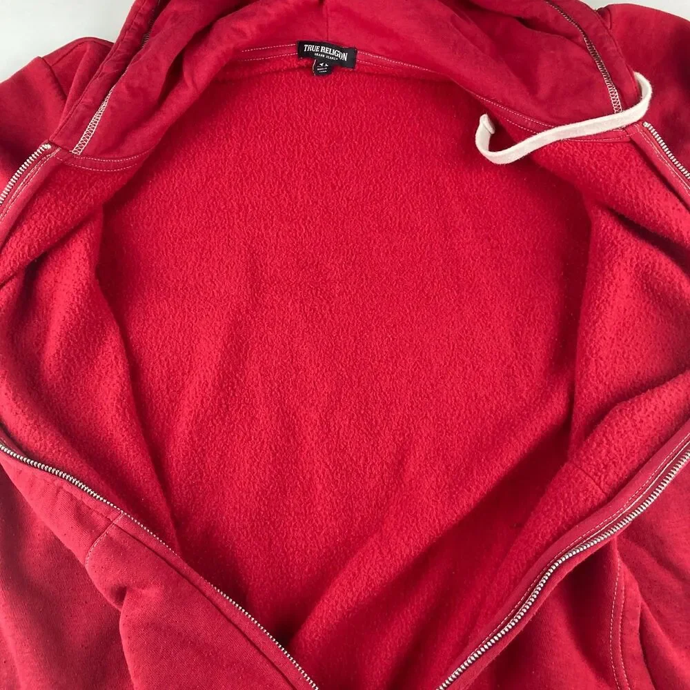 True Religion Mens XL Red Full Zip Hoodie Buddha World Tour Logo Sweatshirt